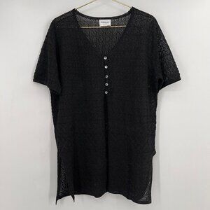 Callahan Plus XXL Black Crochet Knit Button Front Tunic Top